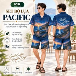 Set Bộ lụa Nam Pacific MKCLEVER chất lụa mịn mát, thoáng mát, co giãn, form dáng thoải mái, trẻ trung 1