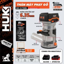 Máy Phay Gỗ Dùng Pin HUKAN G3-T08BL, 6 Cấp Độ, Tốc Độ 30000RPM, Đường Kính Ống 6.35mm, Chân Pin M21 1