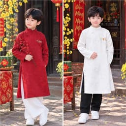 Áo dài cách tân bé trai MINH NAM, áo dài Tết cho bé trai 2026, vải gấm mềm - 2 màu - Áo dài Ngọc Diệp - ND26.48 1