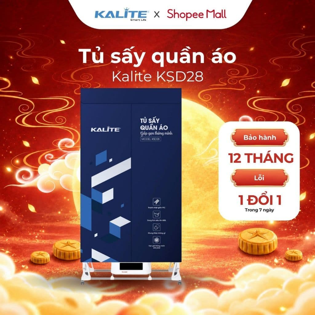 Tủ Sấy Quần Áo Gấp Gọn KALITE KSD28 Công Suất 2000W - Dung Tích 600L - 2 Buồng Sấy Riêng Biệt