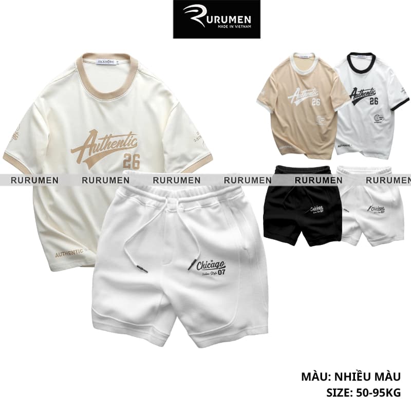Set Đồ Bộ Nam Oriole - Quần Short Nam Chicago + Áo Thun Nam Cổ Tròn Phối Viền In Chữ (Size 50-95kg)