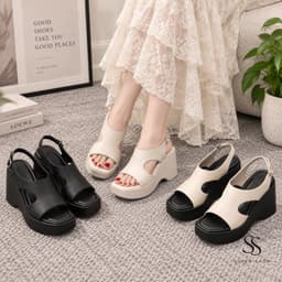 Dép Đế Xuồng Nữ Cao 8cm Đế PU Siêu Nhẹ, Sandal Cao Gót Quai Ôm Chân Tôn Dáng Đi Làm Đi Chơi 4