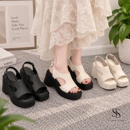 Dép Đế Xuồng Nữ Cao 8cm Đế PU Siêu Nhẹ, Sandal Cao Gót Quai Ôm Chân Tôn Dáng Đi Làm Đi Chơi 2