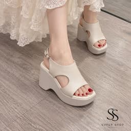 Dép Đế Xuồng Nữ Cao 8cm Đế PU Siêu Nhẹ, Sandal Cao Gót Quai Ôm Chân Tôn Dáng Đi Làm Đi Chơi 7