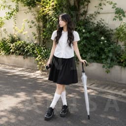 Chân Váy Lửng Kiểu Nữ Vải Kaki SUMI Đính 4 Nút Dáng Lửng Đơn Giản Kiểu Nhật đen trắng VANISA V4N 5