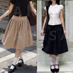Chân Váy Lửng Kiểu Nữ Vải Kaki SUMI Đính 4 Nút Dáng Lửng Đơn Giản Kiểu Nhật đen trắng VANISA V4N 8