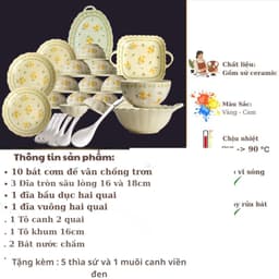Bộ Bát Đĩa Tô Chén Ăn Cơm Họa Tiết Hoa Mai Vàng 19 Chi Tiết Gốm Sứ Bát Tràng Cao Cấp Sang Trọng Cho Gia Đình  M86 2