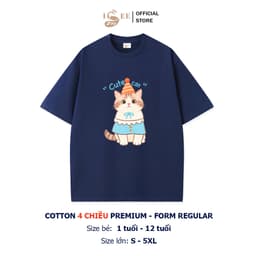 (Có áo người lớn) Áo phông bé trai, bé gái CUTE CAT cotton 4c, áo thun cho bé form rộng, áo trẻ em nam mùa hè  ISEE VN 1