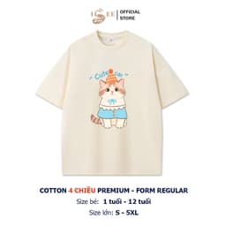 (Có áo người lớn) Áo phông bé trai, bé gái CUTE CAT cotton 4c, áo thun cho bé form rộng, áo trẻ em nam mùa hè  ISEE VN 2