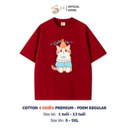 (Có áo người lớn) Áo phông bé trai, bé gái CUTE CAT cotton 4c, áo thun cho bé form rộng, áo trẻ em nam mùa hè  ISEE VN 3