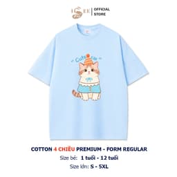 (Có áo người lớn) Áo phông bé trai, bé gái CUTE CAT cotton 4c, áo thun cho bé form rộng, áo trẻ em nam mùa hè  ISEE VN 4