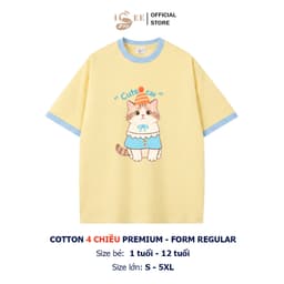 (Có áo người lớn) Áo phông bé trai, bé gái CUTE CAT cotton 4c, áo thun cho bé form rộng, áo trẻ em nam mùa hè  ISEE VN 5