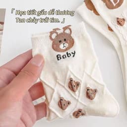 Set Tất Trắng Cổ Cao Nữ Dệt Kim Họa Tiết Gấu Nâu Nhỏ Xinh Xắn Phong Cách Học Đường Hàn Quốc Ngọt Ngào T964 5
