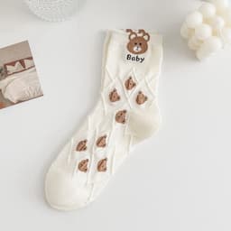 Set Tất Trắng Cổ Cao Nữ Dệt Kim Họa Tiết Gấu Nâu Nhỏ Xinh Xắn Phong Cách Học Đường Hàn Quốc Ngọt Ngào T964 7