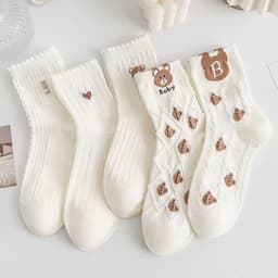 Set Tất Trắng Cổ Cao Nữ Dệt Kim Họa Tiết Gấu Nâu Nhỏ Xinh Xắn Phong Cách Học Đường Hàn Quốc Ngọt Ngào T964 6