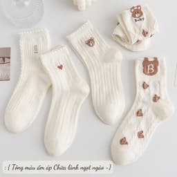 Set Tất Trắng Cổ Cao Nữ Dệt Kim Họa Tiết Gấu Nâu Nhỏ Xinh Xắn Phong Cách Học Đường Hàn Quốc Ngọt Ngào T964 4