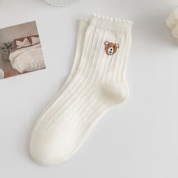 Set Tất Trắng Cổ Cao Nữ Dệt Kim Họa Tiết Gấu Nâu Nhỏ Xinh Xắn Phong Cách Học Đường Hàn Quốc Ngọt Ngào T964 3