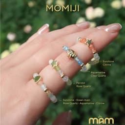 Nhẫn Momiji đá tự nhiên năng lượng tình duyên học tập tài lộc mix charm mạ vàng - Mầm by Xanh 2