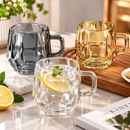 Cốc Quai Thủy Tinh Pha Lê, Ly Với Thiết Kế Đế Hình Ngũ Giác Thể Tích 260ml 2