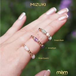 Nhẫn Mizuki đá tự nhiên năng lượng tình duyên học tập tài lộc mix charm mạ vàng - Mầm by Xanh 1