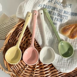 Set 10 muỗng sứ dài đầu tròn mix màu và Set 6 thìa/muỗng inox dài nouva 4