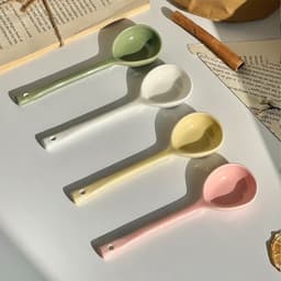 Set 10 muỗng sứ dài đầu tròn mix màu và Set 6 thìa/muỗng inox dài nouva 7