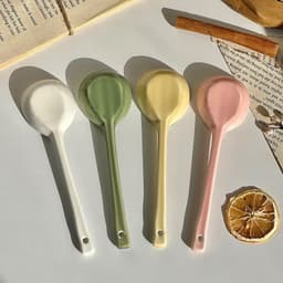 Set 10 muỗng sứ dài đầu tròn mix màu và Set 6 thìa/muỗng inox dài nouva 6