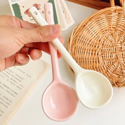 Set 10 muỗng sứ dài đầu tròn mix màu và Set 6 thìa/muỗng inox dài nouva 3