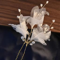 Trâm Cài Tóc Cô Dâu Hoa Voan Ngoc Trai – Phụ Kiện Tóc Cưới Handmade Thanh Lịch Sang Trọng ponny 4