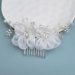 Kẹp Tóc Cô Dâu Hoa Mai Voan Ngoc Trai Đính Đá Pha Lê – Lược Cài Tóc Cưới Sang Trọng Handmade ponny 4