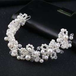 Băng Đô Cô Dâu Ngoc Trai Pha Lê – Phụ Kiện Tóc Cưới Handmade Sang Trọng ponny 3