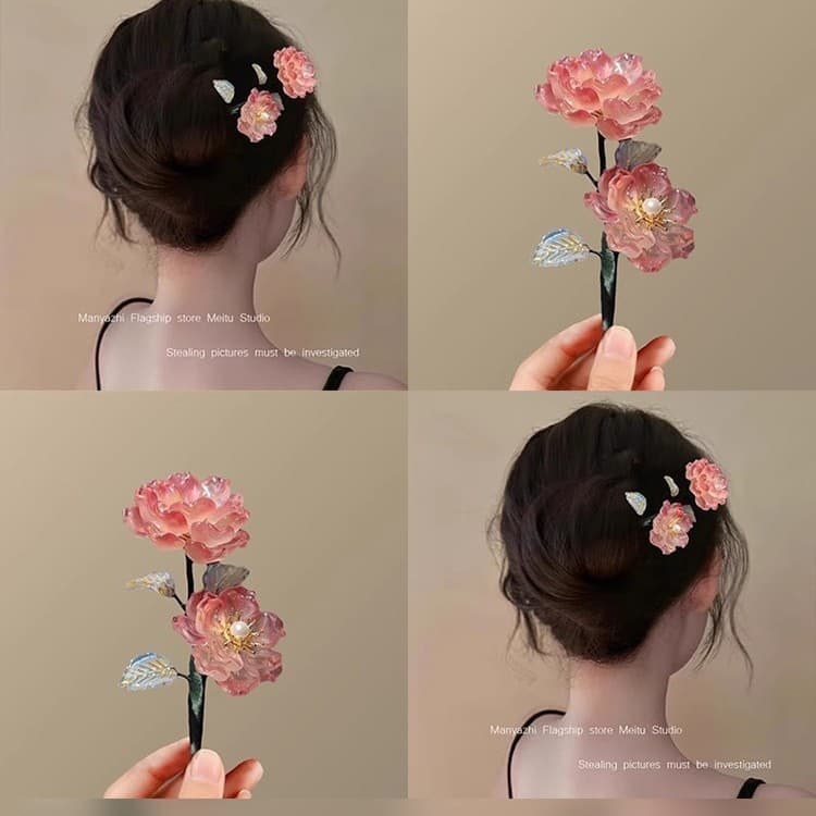 Kẹp Cài Tóc Cô Dâu Hoa Sen Hồng 3D – Phụ Kiện Tóc Cưới Handmade Thanh Lịch ponny