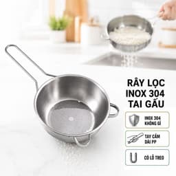 [family's house] Rây Lọc thực phẩm Inox 304, rây lọc gạo, lọc sữa, rây bột, tay cầm dài, chắc chắn 6