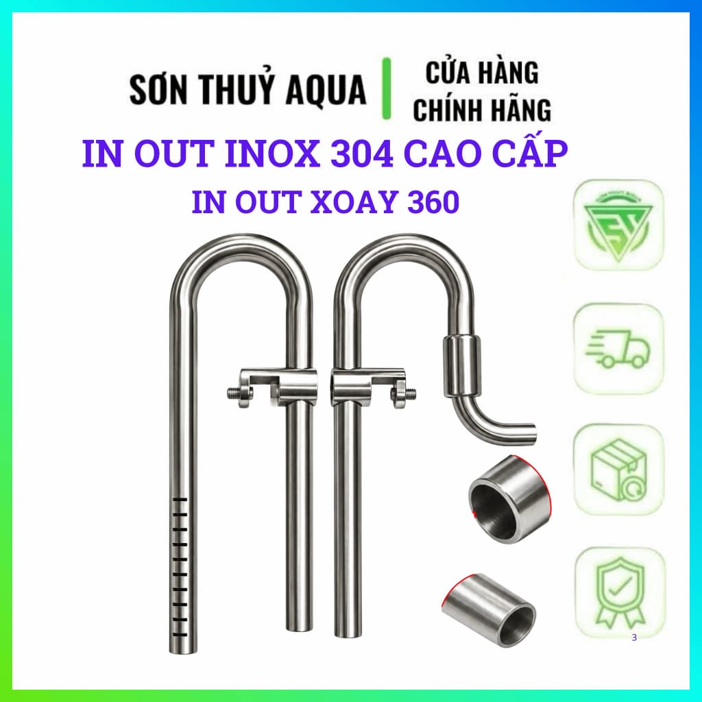 Bộ In Out Inox 304 dành Cho Bể Shallow Tank | F10 F12 F16 | In Out Váng Hút Váng Bể Thủy Sinh