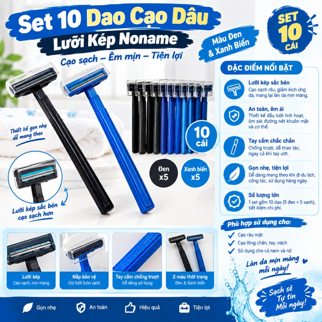 Set 10 dao cạo râu lưỡi kép noname. LMS