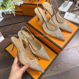 [ Giày Dép Huyền My ] Giày Cao Gót Nữ 7P Slingback Mũi Nhọn Đính Đá Lấp Lánh Sang Chảnh Hàng Cao Cấp Full Hộp - LT70 1