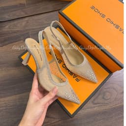[ Giày Dép Huyền My ] Giày Cao Gót Nữ 7P Slingback Mũi Nhọn Đính Đá Lấp Lánh Sang Chảnh Hàng Cao Cấp Full Hộp - LT70 2
