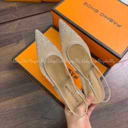 [ Giày Dép Huyền My ] Giày Cao Gót Nữ 7P Slingback Mũi Nhọn Đính Đá Lấp Lánh Sang Chảnh Hàng Cao Cấp Full Hộp - LT70 6