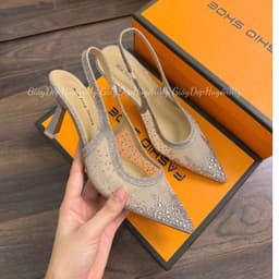 [ Giày Dép Huyền My ] Giày Cao Gót Nữ 7P Slingback Mũi Nhọn Đính Đá Lấp Lánh Sang Chảnh Hàng Cao Cấp Full Hộp - LT70 3