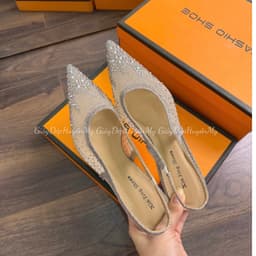 [ Giày Dép Huyền My ] Giày Cao Gót Nữ 7P Slingback Mũi Nhọn Đính Đá Lấp Lánh Sang Chảnh Hàng Cao Cấp Full Hộp - LT70 7