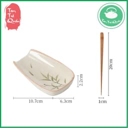 Máng đựng trà sứ họa cành trúc kèm muỗng gạt trà tre 5