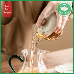 Khải thủy tinh pha trà nắp sứ kèm đĩa kê sứ họa cành trúc 142ml 4