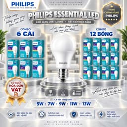 Bóng Đèn LED Philips Essential E27 A60 – Combo 6 Cái & 12 Bóng, Tiết Kiệm Điện, Ánh Sáng Êm Dịu 1