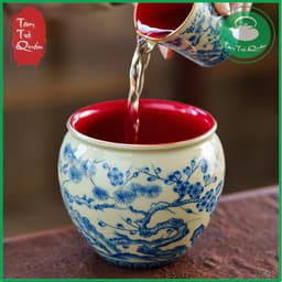 Bô sứ đổ cặn trà, nước trà men lam họa tiết sơn thủy 450ml | Dụng cụ thưởng trà 2