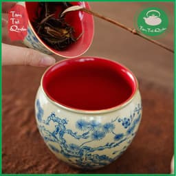Bô sứ đổ cặn trà, nước trà men lam họa tiết sơn thủy 450ml | Dụng cụ thưởng trà 3
