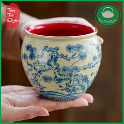 Bô sứ đổ cặn trà, nước trà men lam họa tiết sơn thủy 450ml | Dụng cụ thưởng trà 5