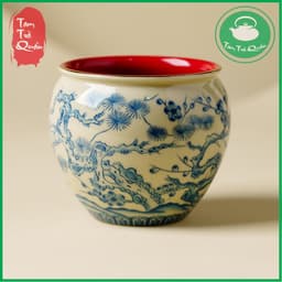 Bô sứ đổ cặn trà, nước trà men lam họa tiết sơn thủy 450ml | Dụng cụ thưởng trà 1