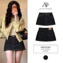 Chân Váy Jean Nữ AN TÂY - Form Chữ A, Cạp Cao, Hack Dáng Tôn Eo, Vải Denim Đẹp #8761 Màu Xanh Than 1