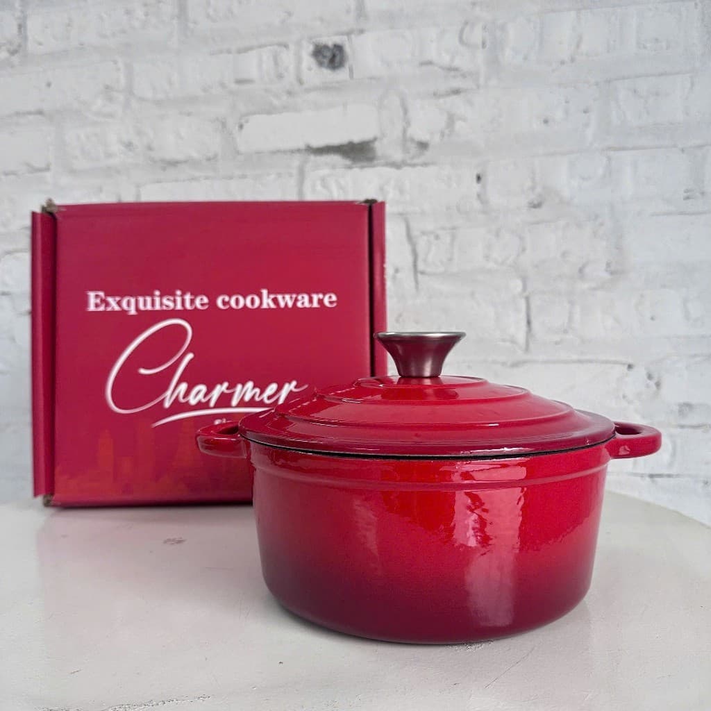 Nồi Gang Đúc CHARMER Tráng Men Size 20, 22, 24 26cm – Nồi Hầm, Kho Cá, Nấu Canh Giữ Nhiệt Lâu, Phù Hợp Mọi Loại Bếp