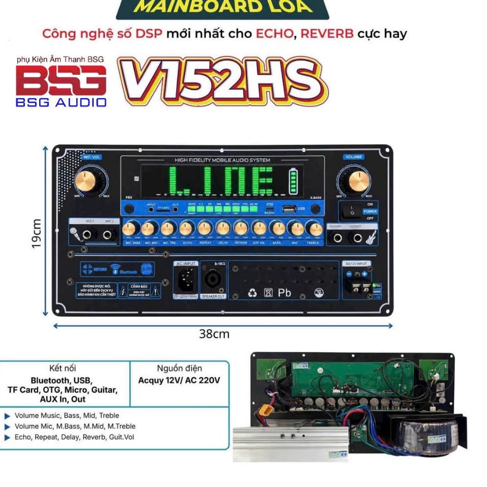 Bo Mạch Loa Kéo Nguồn Xuyến DSP V152HS  thế hệ mới Màn Hình Lớn hỗ trợ livestream ,Echo delay có Reveb,mẩu mới nhất